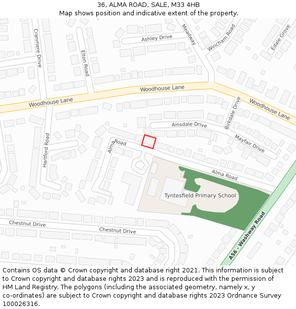 36, ALMA ROAD, SALE, M33 4HB: Location map and indicative extent of plot