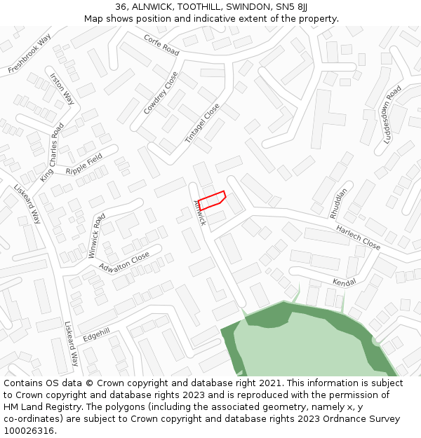 36, ALNWICK, TOOTHILL, SWINDON, SN5 8JJ: Location map and indicative extent of plot