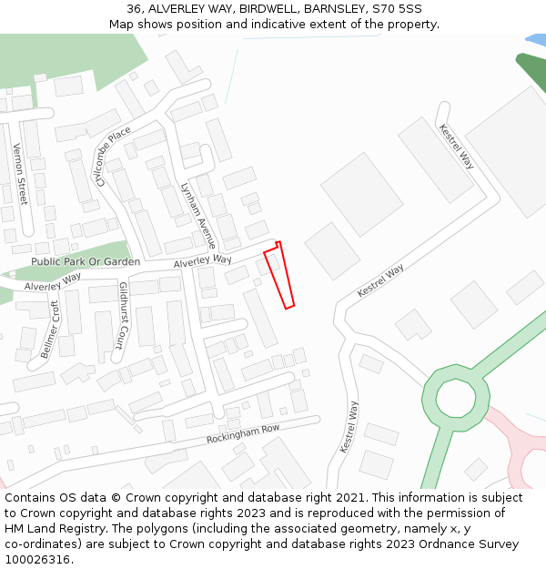 36, ALVERLEY WAY, BIRDWELL, BARNSLEY, S70 5SS: Location map and indicative extent of plot