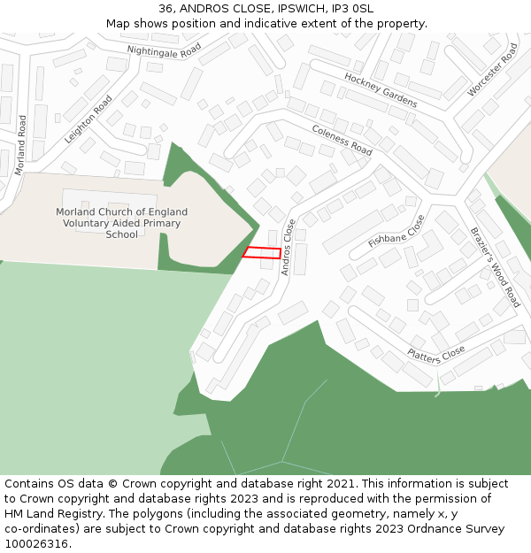36, ANDROS CLOSE, IPSWICH, IP3 0SL: Location map and indicative extent of plot