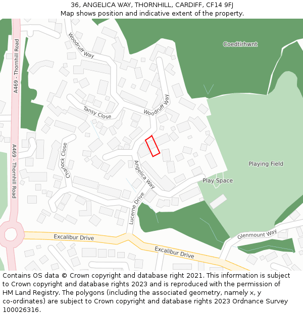 36, ANGELICA WAY, THORNHILL, CARDIFF, CF14 9FJ: Location map and indicative extent of plot