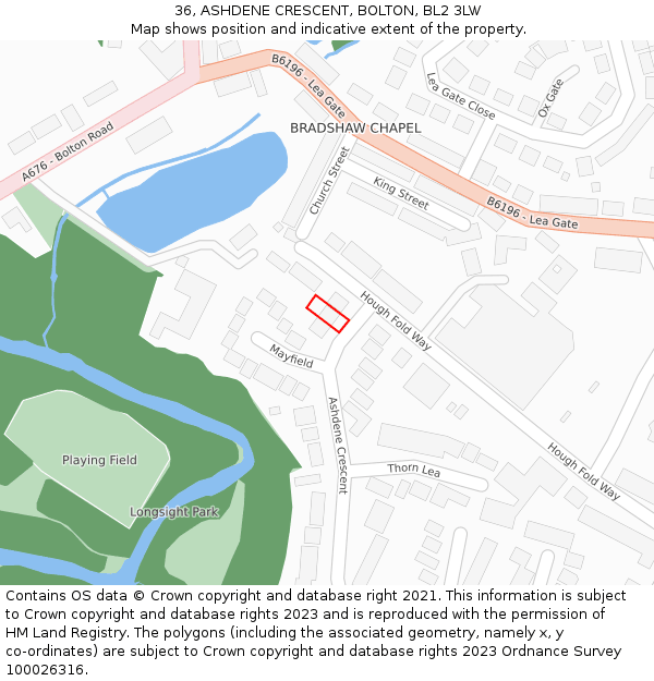 36, ASHDENE CRESCENT, BOLTON, BL2 3LW: Location map and indicative extent of plot