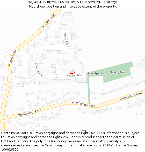 36, ASHLEY PIECE, RAMSBURY, MARLBOROUGH, SN8 2QE: Location map and indicative extent of plot