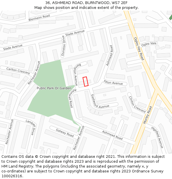 36, ASHMEAD ROAD, BURNTWOOD, WS7 2EF: Location map and indicative extent of plot