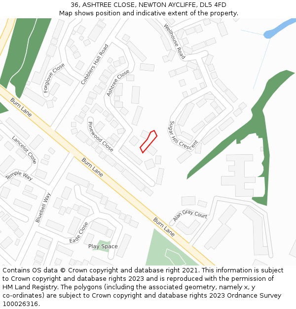 36, ASHTREE CLOSE, NEWTON AYCLIFFE, DL5 4FD: Location map and indicative extent of plot