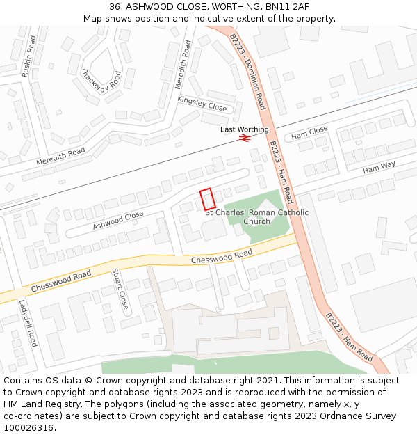36, ASHWOOD CLOSE, WORTHING, BN11 2AF: Location map and indicative extent of plot