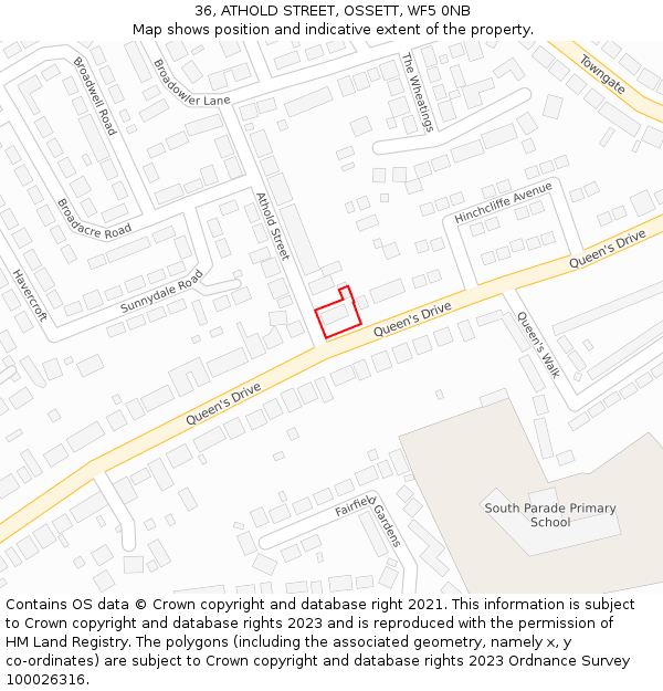 36, ATHOLD STREET, OSSETT, WF5 0NB: Location map and indicative extent of plot
