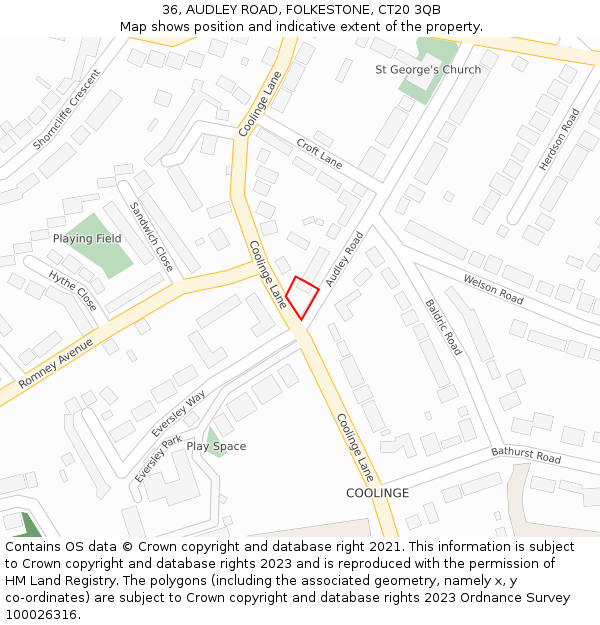 36, AUDLEY ROAD, FOLKESTONE, CT20 3QB: Location map and indicative extent of plot