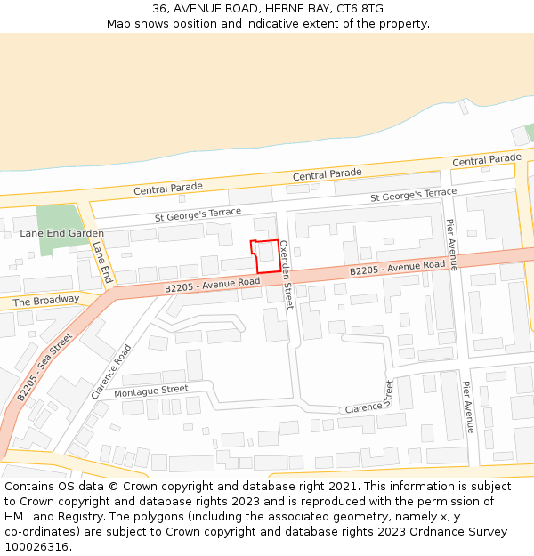 36, AVENUE ROAD, HERNE BAY, CT6 8TG: Location map and indicative extent of plot