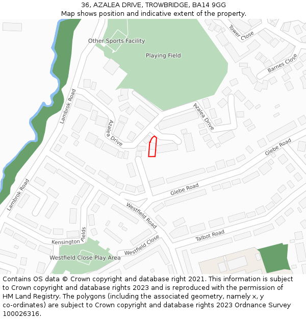 36, AZALEA DRIVE, TROWBRIDGE, BA14 9GG: Location map and indicative extent of plot