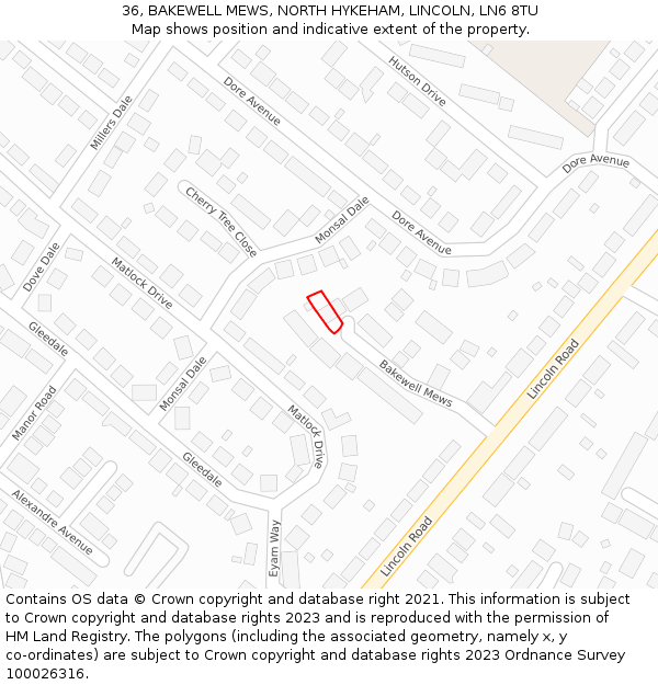 36, BAKEWELL MEWS, NORTH HYKEHAM, LINCOLN, LN6 8TU: Location map and indicative extent of plot