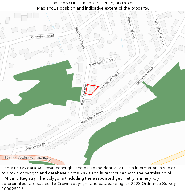 36, BANKFIELD ROAD, SHIPLEY, BD18 4AJ: Location map and indicative extent of plot