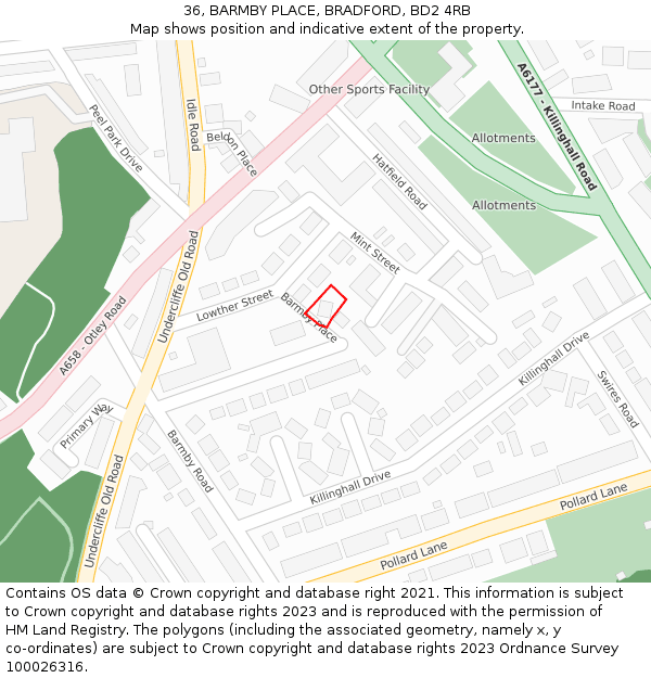 36, BARMBY PLACE, BRADFORD, BD2 4RB: Location map and indicative extent of plot
