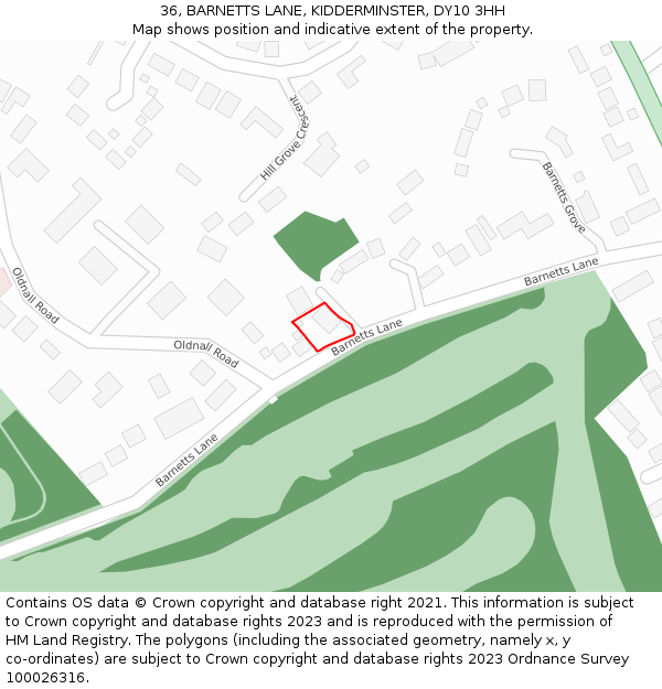 36, BARNETTS LANE, KIDDERMINSTER, DY10 3HH: Location map and indicative extent of plot