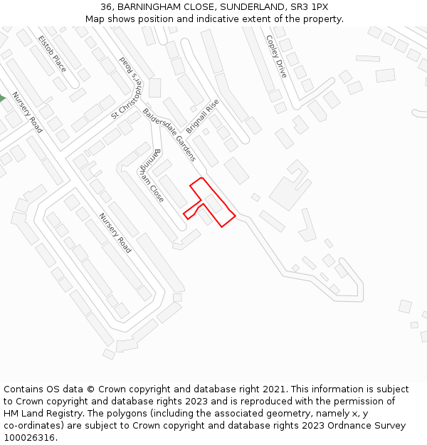36, BARNINGHAM CLOSE, SUNDERLAND, SR3 1PX: Location map and indicative extent of plot