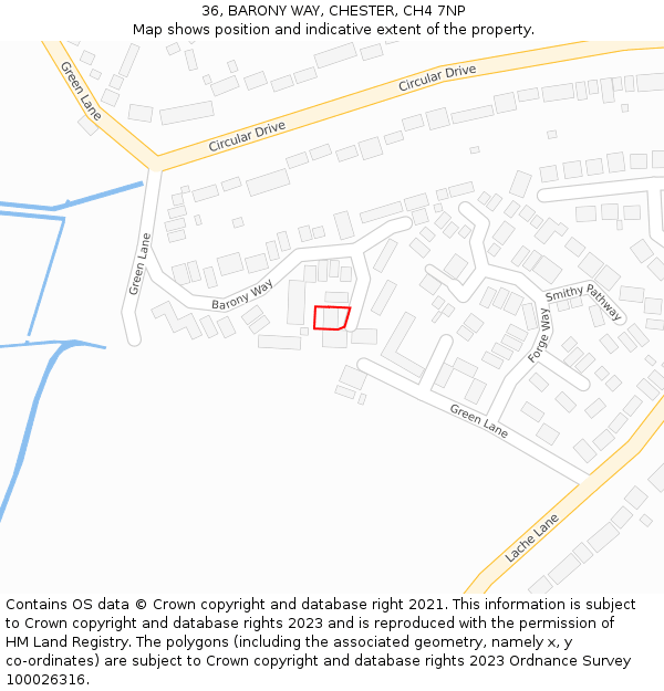36, BARONY WAY, CHESTER, CH4 7NP: Location map and indicative extent of plot