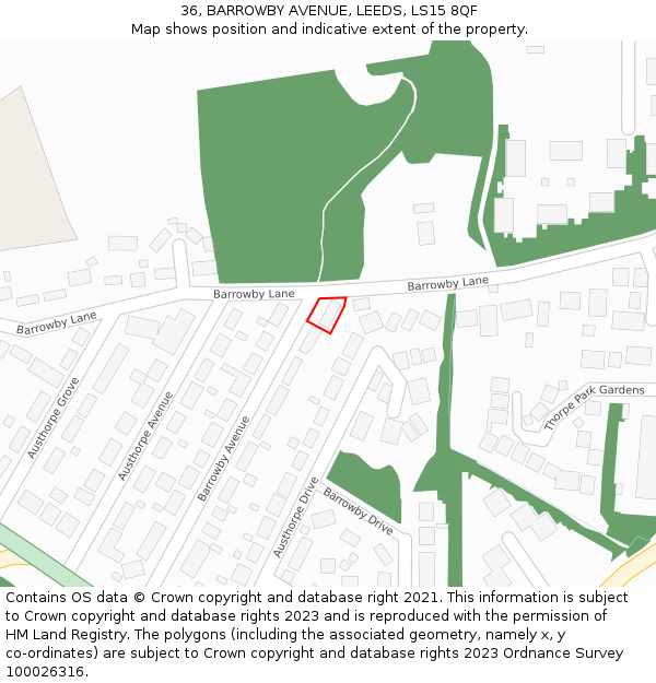 36, BARROWBY AVENUE, LEEDS, LS15 8QF: Location map and indicative extent of plot