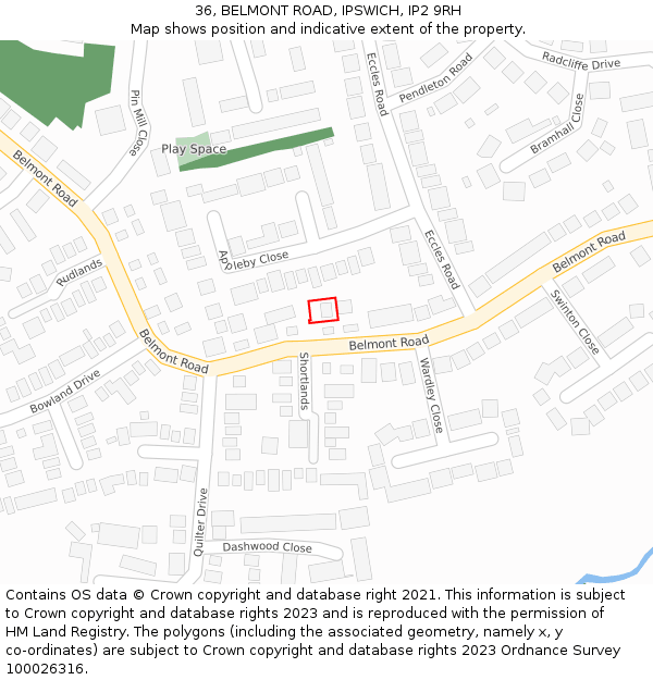 36, BELMONT ROAD, IPSWICH, IP2 9RH: Location map and indicative extent of plot