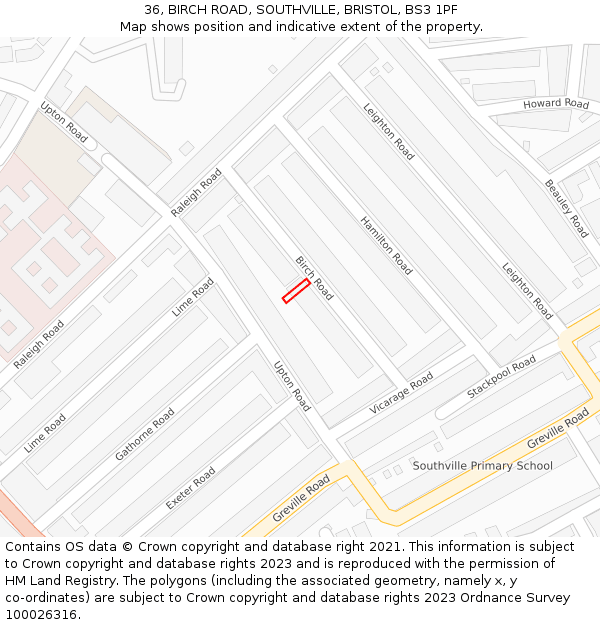36, BIRCH ROAD, SOUTHVILLE, BRISTOL, BS3 1PF: Location map and indicative extent of plot
