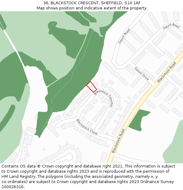 36, BLACKSTOCK CRESCENT, SHEFFIELD, S14 1AF: Location map and indicative extent of plot