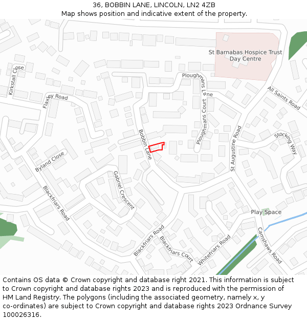36, BOBBIN LANE, LINCOLN, LN2 4ZB: Location map and indicative extent of plot