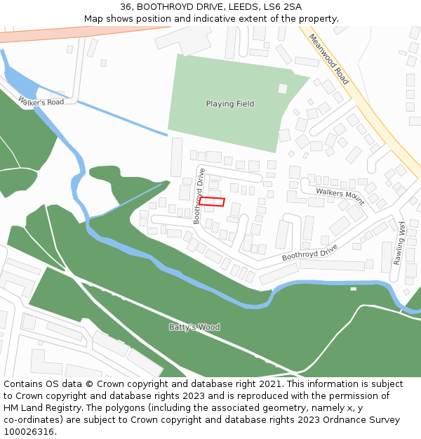 36, BOOTHROYD DRIVE, LEEDS, LS6 2SA: Location map and indicative extent of plot