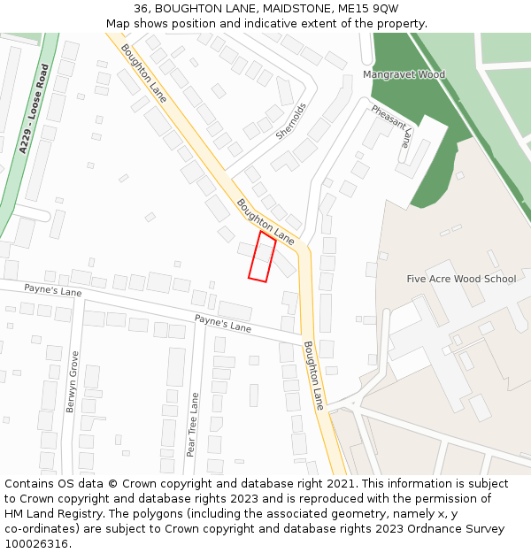 36, BOUGHTON LANE, MAIDSTONE, ME15 9QW: Location map and indicative extent of plot