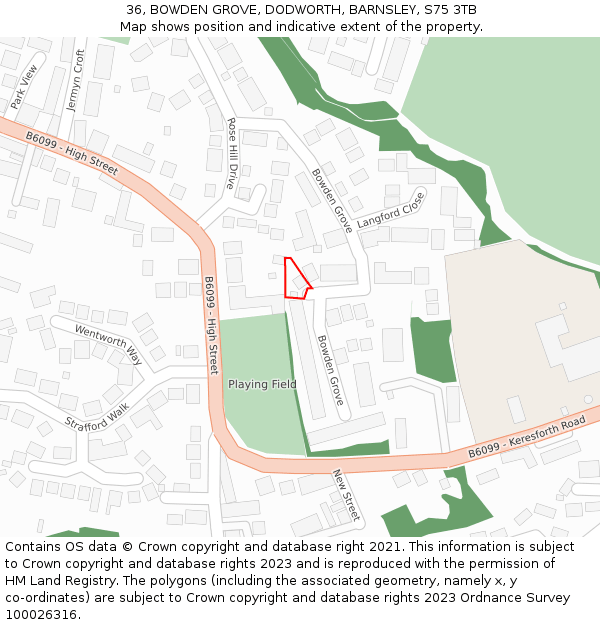 36, BOWDEN GROVE, DODWORTH, BARNSLEY, S75 3TB: Location map and indicative extent of plot