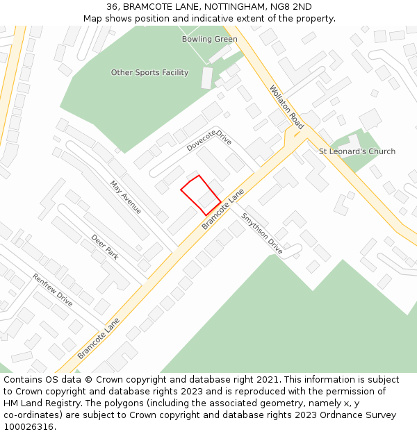 36, BRAMCOTE LANE, NOTTINGHAM, NG8 2ND: Location map and indicative extent of plot