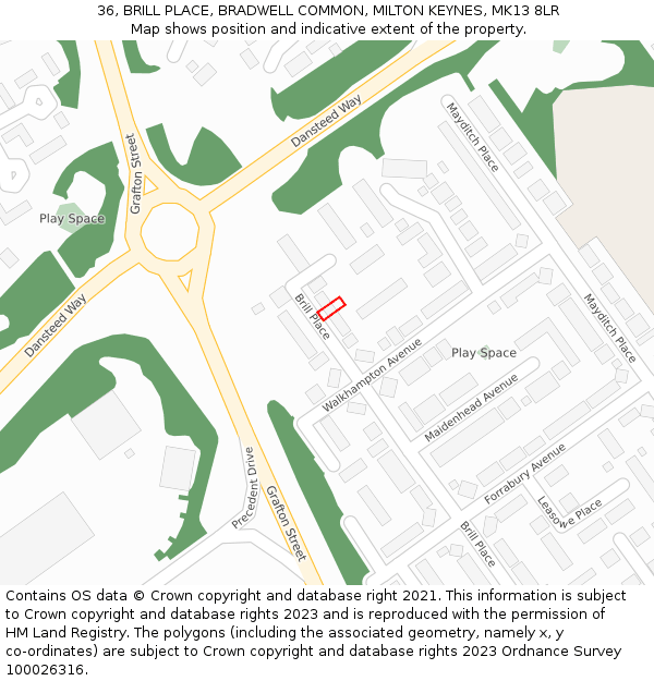 36, BRILL PLACE, BRADWELL COMMON, MILTON KEYNES, MK13 8LR: Location map and indicative extent of plot