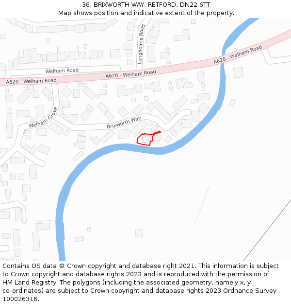 36, BRIXWORTH WAY, RETFORD, DN22 6TT: Location map and indicative extent of plot