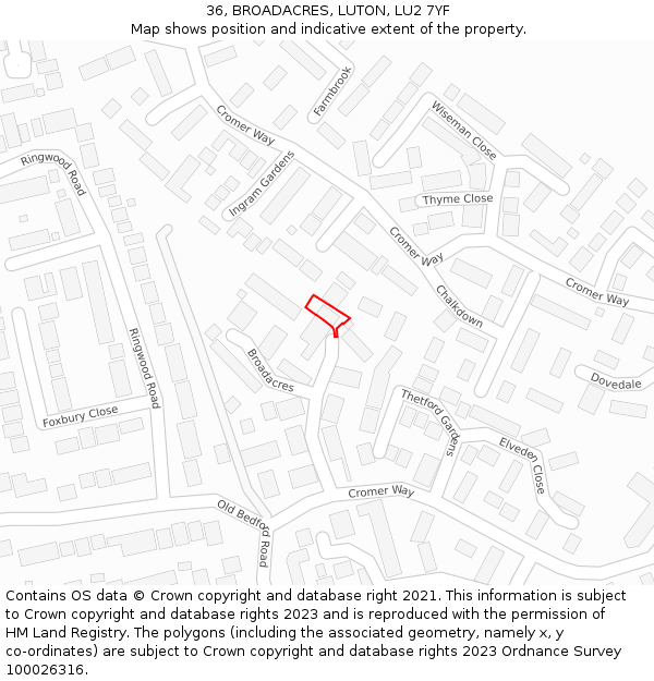 36, BROADACRES, LUTON, LU2 7YF: Location map and indicative extent of plot
