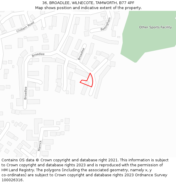 36, BROADLEE, WILNECOTE, TAMWORTH, B77 4PF: Location map and indicative extent of plot