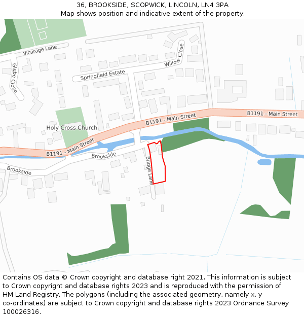 36, BROOKSIDE, SCOPWICK, LINCOLN, LN4 3PA: Location map and indicative extent of plot