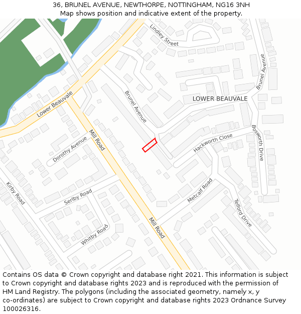 36, BRUNEL AVENUE, NEWTHORPE, NOTTINGHAM, NG16 3NH: Location map and indicative extent of plot