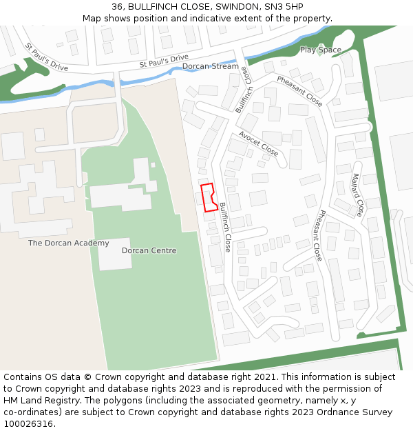 36, BULLFINCH CLOSE, SWINDON, SN3 5HP: Location map and indicative extent of plot