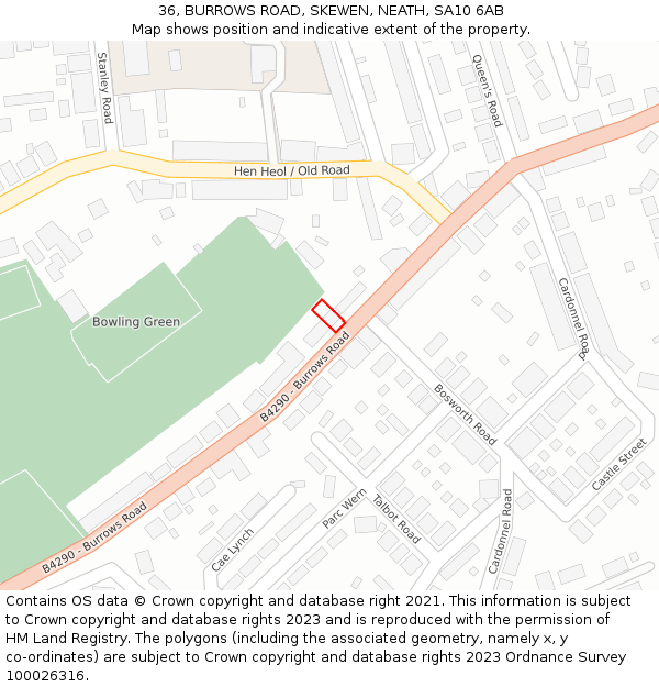 36, BURROWS ROAD, SKEWEN, NEATH, SA10 6AB: Location map and indicative extent of plot
