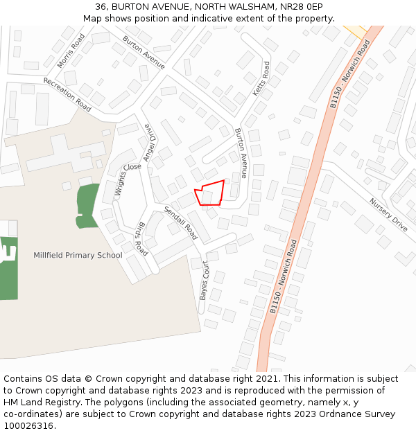 36, BURTON AVENUE, NORTH WALSHAM, NR28 0EP: Location map and indicative extent of plot
