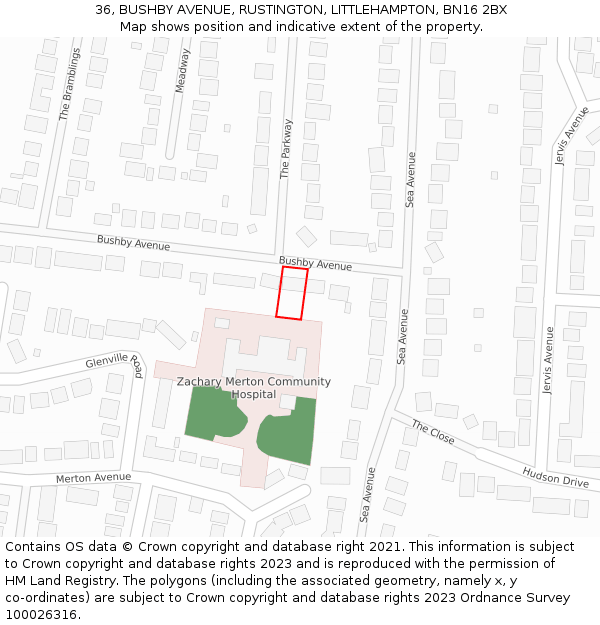36, BUSHBY AVENUE, RUSTINGTON, LITTLEHAMPTON, BN16 2BX: Location map and indicative extent of plot