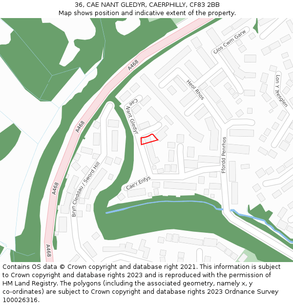 36, CAE NANT GLEDYR, CAERPHILLY, CF83 2BB: Location map and indicative extent of plot