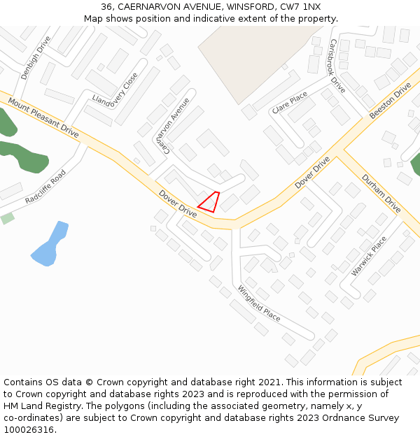 36, CAERNARVON AVENUE, WINSFORD, CW7 1NX: Location map and indicative extent of plot