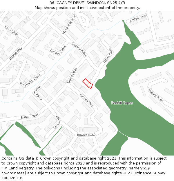 36, CAGNEY DRIVE, SWINDON, SN25 4YR: Location map and indicative extent of plot