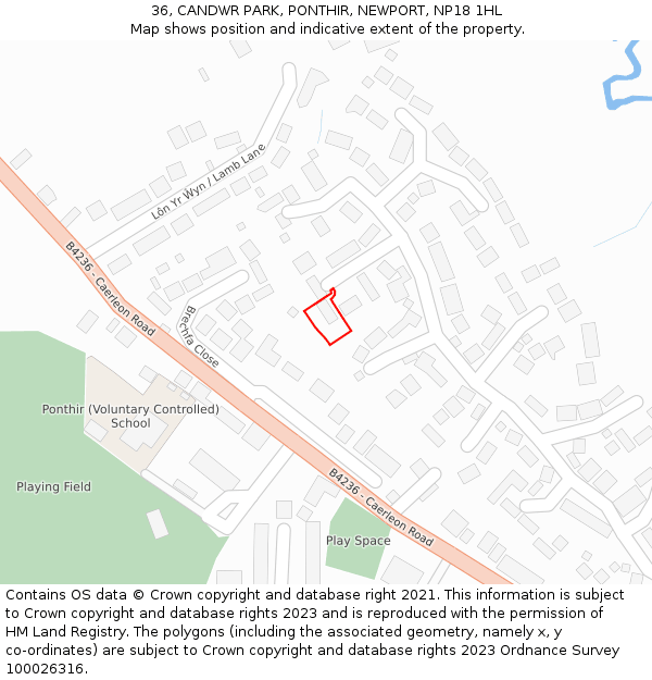 36, CANDWR PARK, PONTHIR, NEWPORT, NP18 1HL: Location map and indicative extent of plot