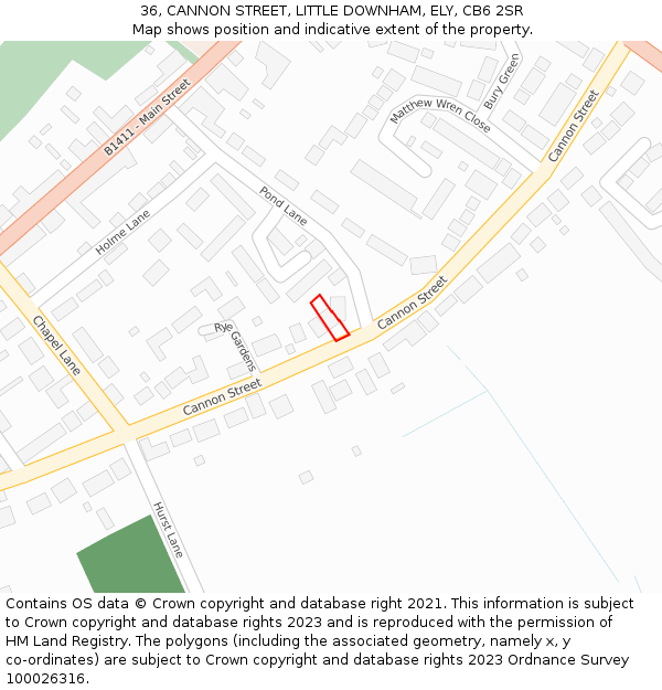 36, CANNON STREET, LITTLE DOWNHAM, ELY, CB6 2SR: Location map and indicative extent of plot