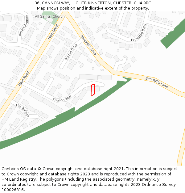 36, CANNON WAY, HIGHER KINNERTON, CHESTER, CH4 9PG: Location map and indicative extent of plot