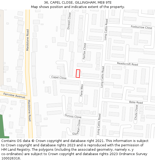 36, CAPEL CLOSE, GILLINGHAM, ME8 9TE: Location map and indicative extent of plot