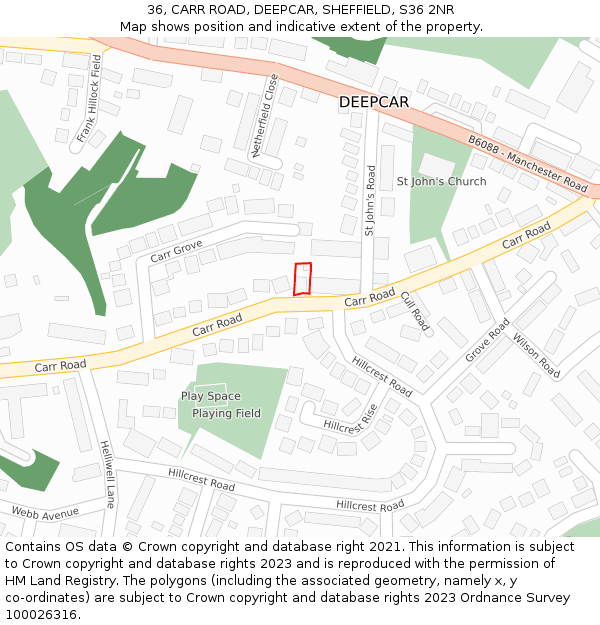 36, CARR ROAD, DEEPCAR, SHEFFIELD, S36 2NR: Location map and indicative extent of plot