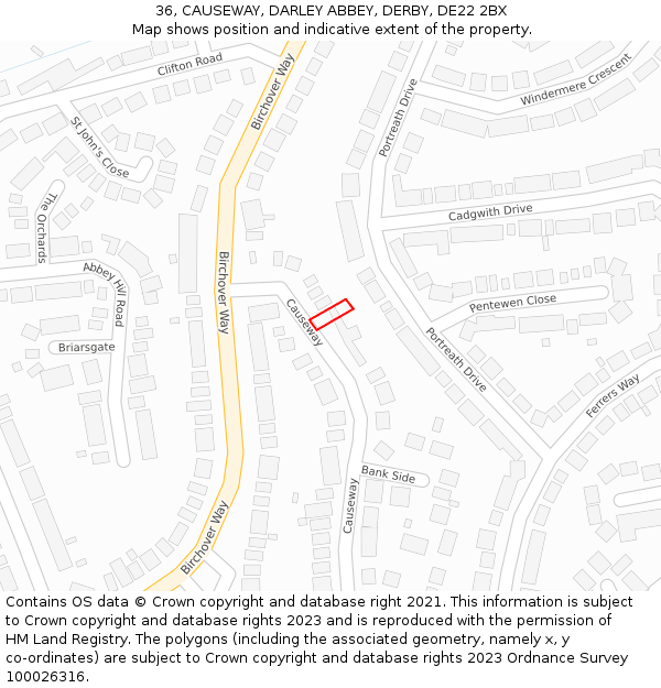 36, CAUSEWAY, DARLEY ABBEY, DERBY, DE22 2BX: Location map and indicative extent of plot
