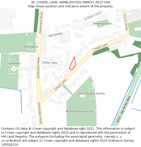 36, CHAPEL LANE, WIMBLINGTON, MARCH, PE15 0QX: Location map and indicative extent of plot