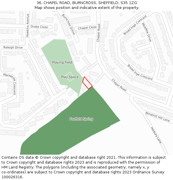 36, CHAPEL ROAD, BURNCROSS, SHEFFIELD, S35 1ZG: Location map and indicative extent of plot